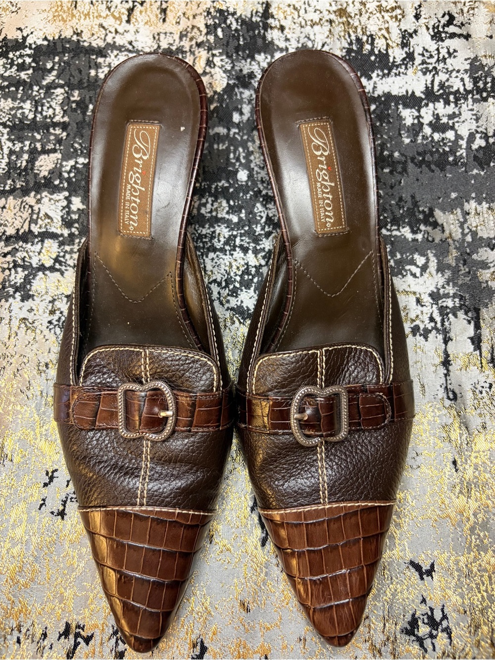Brighton Brown Croc-Embossed Pointed Slip-On Loafers 9